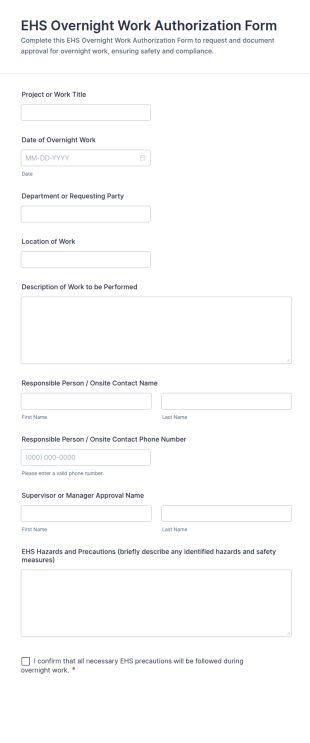 EHS Overnight Work Authorization Form Template