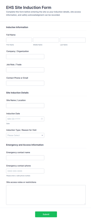 EHS Site Induction Form Template