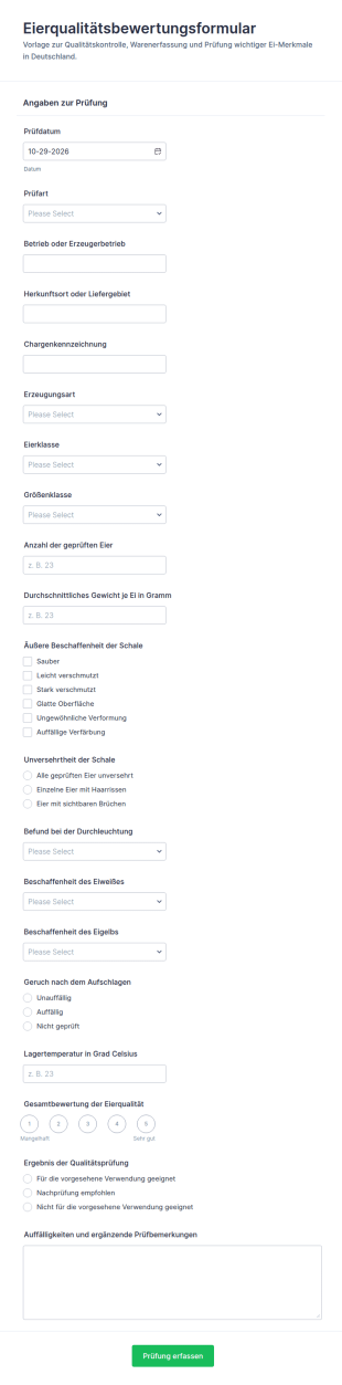 Eierqualitätsprüfung Formular