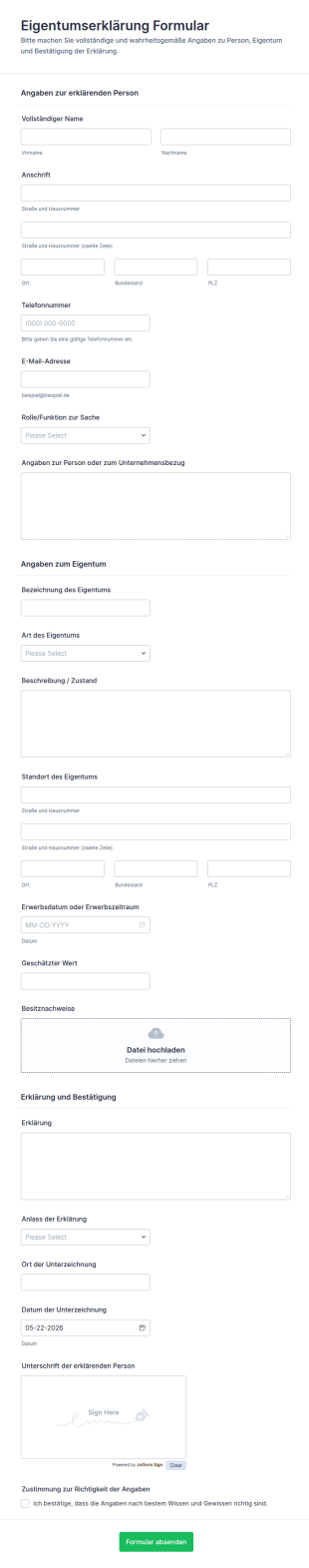 Eigentumsdeklaration Formular