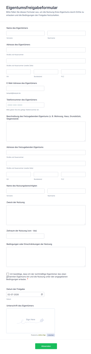 Eigentumsfreigabeformular