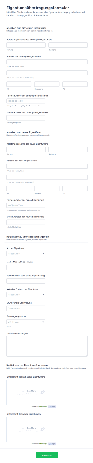 Eigentumsübertragungsformular