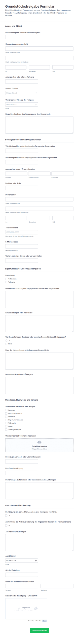 Eigentumsübertragungsfreigabe Formular