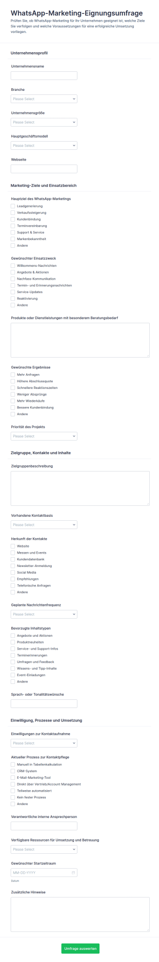 Eignungsumfrage Für WhatsApp Marketing