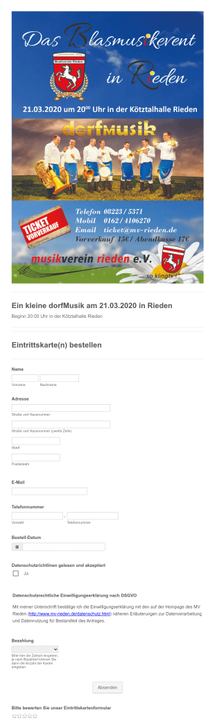 Ein Kleine DorfMusik Am 21.03.2020 In Rieden Form Template