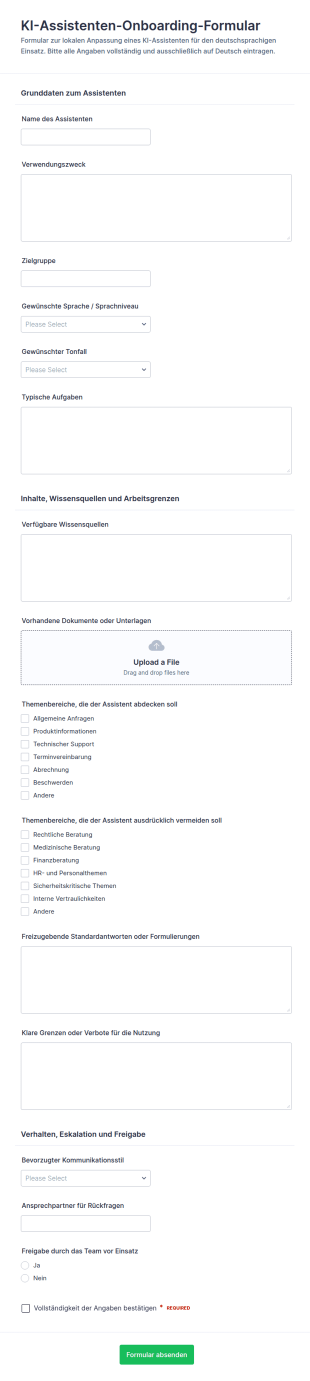Einarbeitungsformular Für KI Assistenten