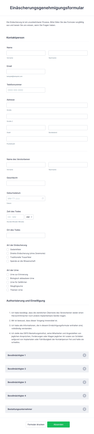 Einäscherungsgenehmigungsformular
