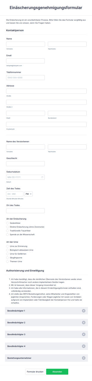 Einäscherungsgenehmigungsformular