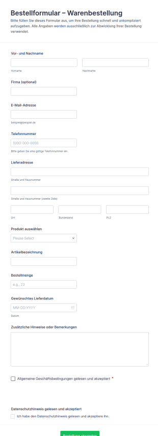 Einfache Lieferbestellung Form