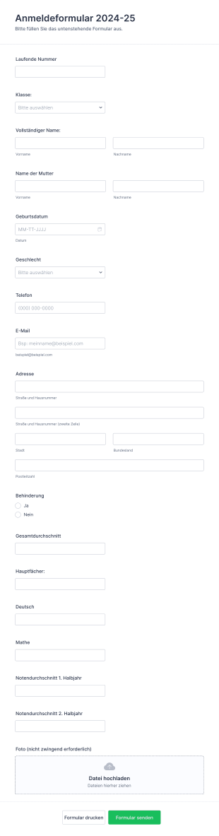 Einfaches Anmeldeformular Form Template