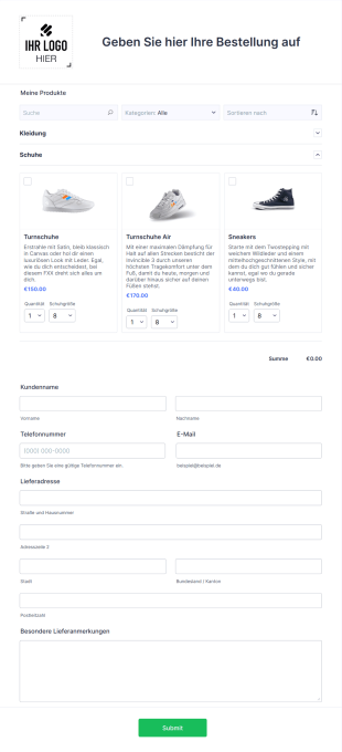 Einfaches Bestellformular Form Template