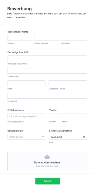 Einfaches Bewerbungsformular Form Template