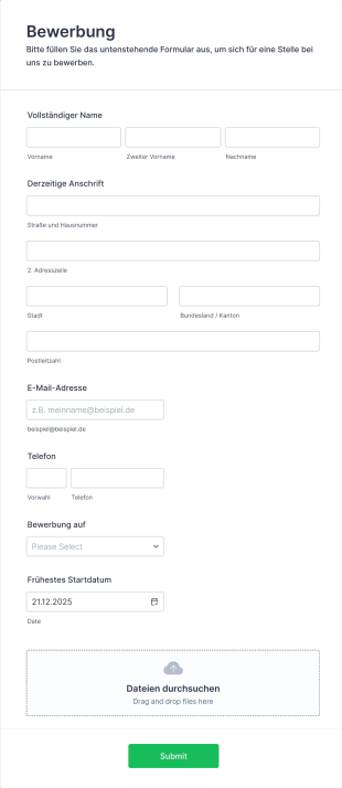 Einfaches Bewerbungsformular Form Template
