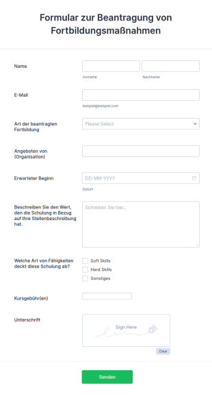 Einfaches Formular Zur Beantragung Von Fortbildungsmaßnahmen