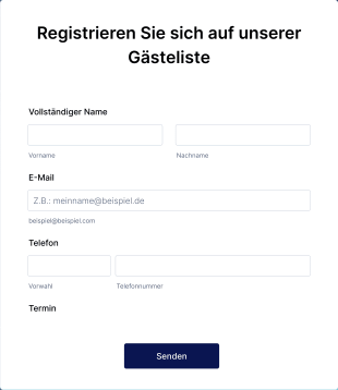 Einfaches Gästelistenformular Form Template