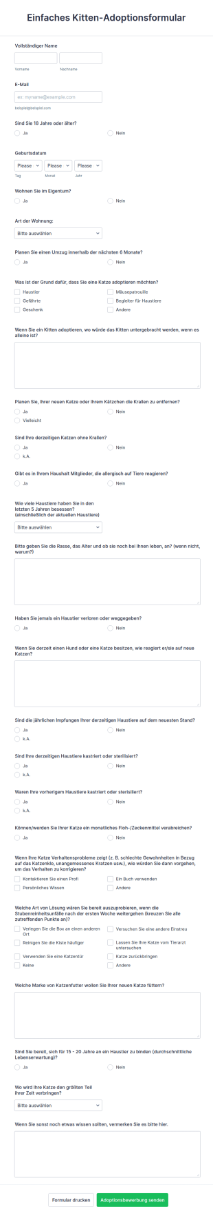 Einfaches Kitten Adoptionsformular