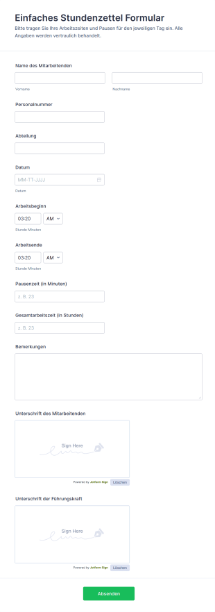 Einfaches Stundenzettel Formular