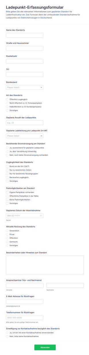Eingangsformular Für Ladepunkte An Standorten