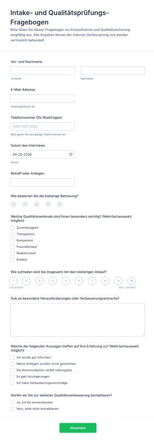 Eingangsinterview Und Qualitätsüberprüfung Formular