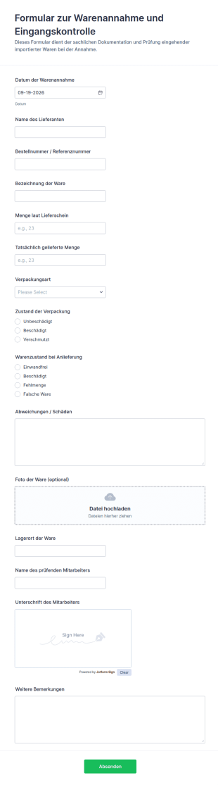 Eingangsprüfung Für Importierte Waren Form