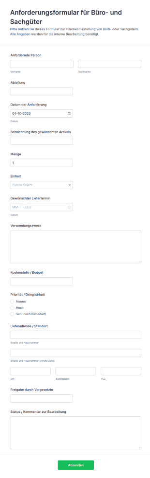 Einkaufsanfrage Formular 📝🛒