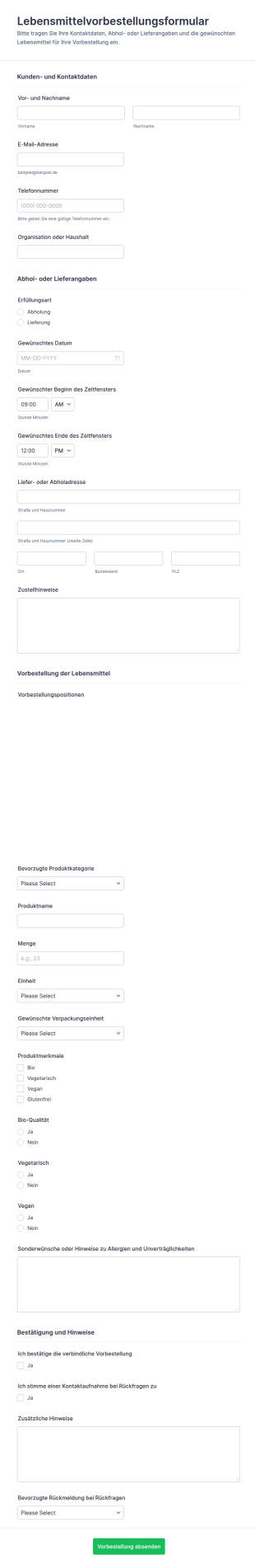 Einkaufsbestellformular