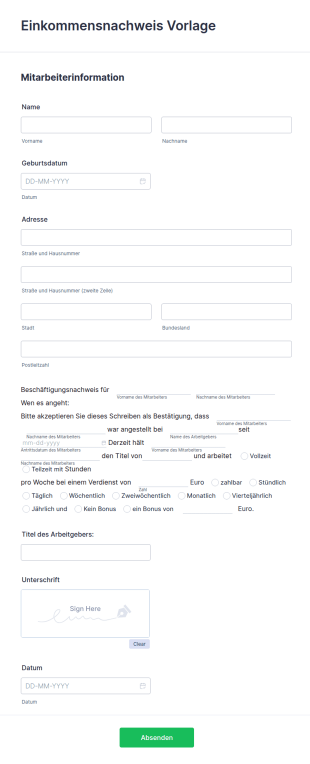 Einkommensnachweis Vorlage