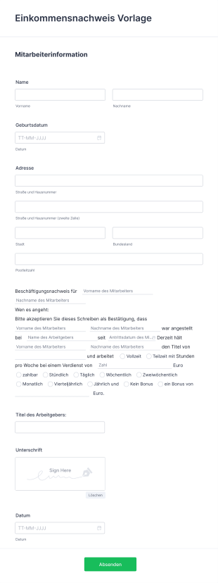 Einkommensnachweis Vorlage Form Template