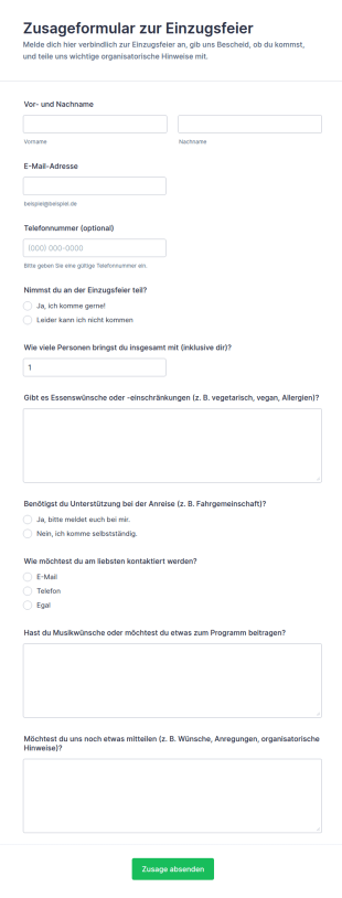 Einladung Zum Einweihungsfest RSVP Formular