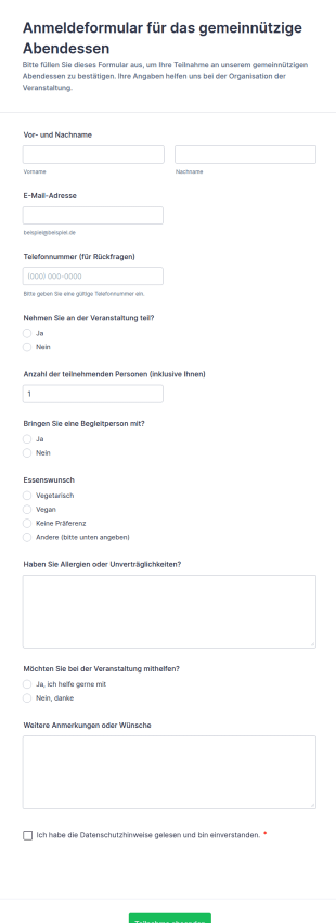 Einladung Zum Gemeinnützigen Abendessen RSVP Formular