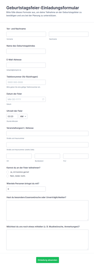 Einladung Zum Kindergeburtstag Form