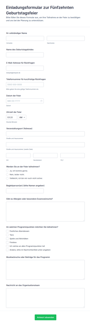 Einladung Zur Quinceañera Feier Formular