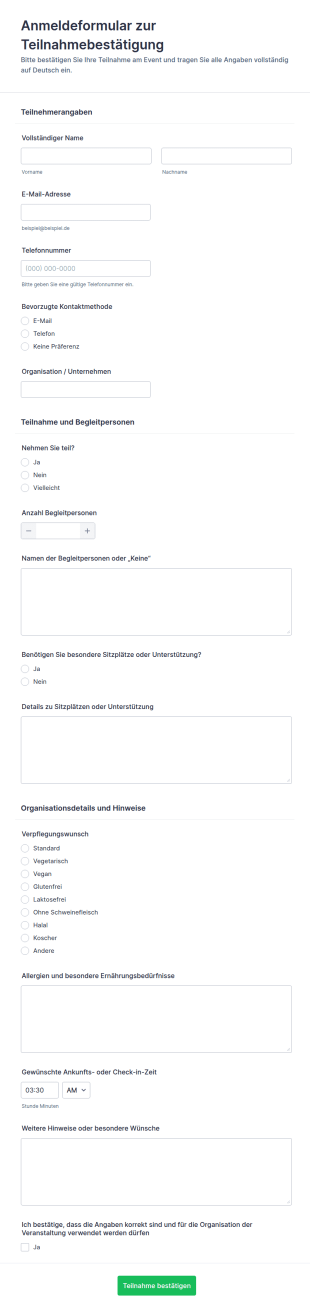Einladung Zur Teilnahme Form