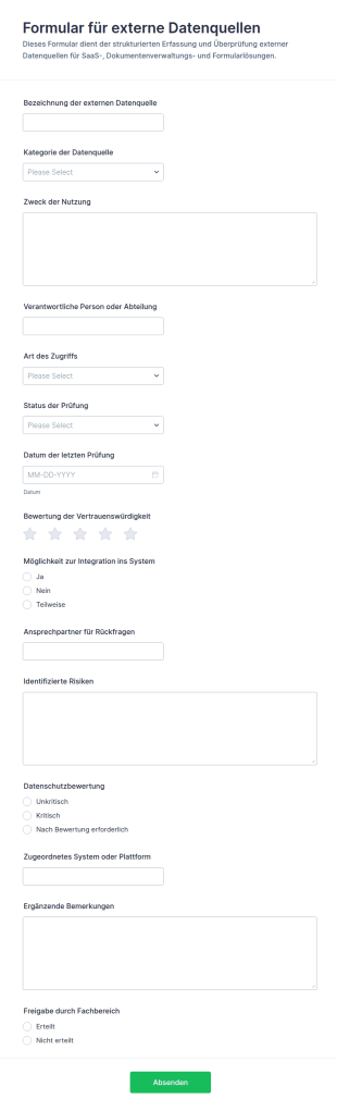 Einreichung Externer Datenquellen Formular
