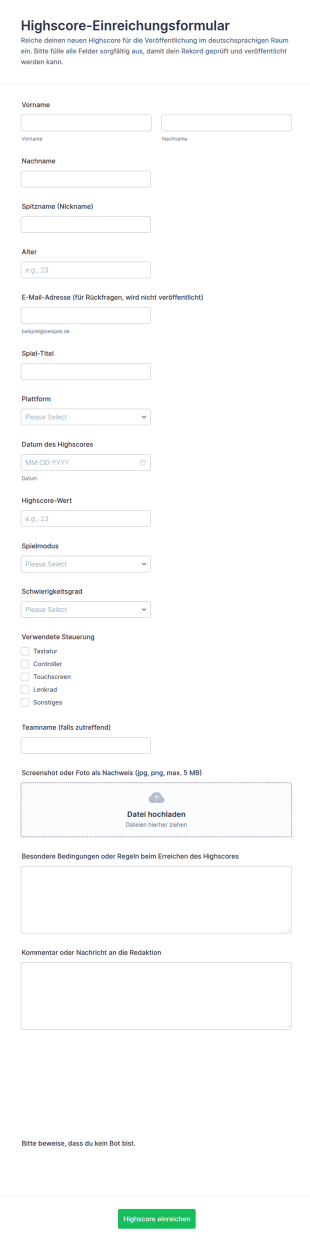 Einreichung Von Bestleistungen Im Spiel