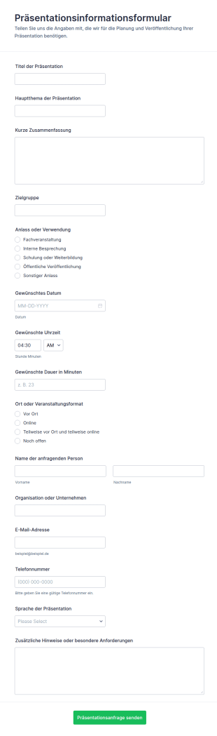 Einreichung Von Präsentationsinformationen Form