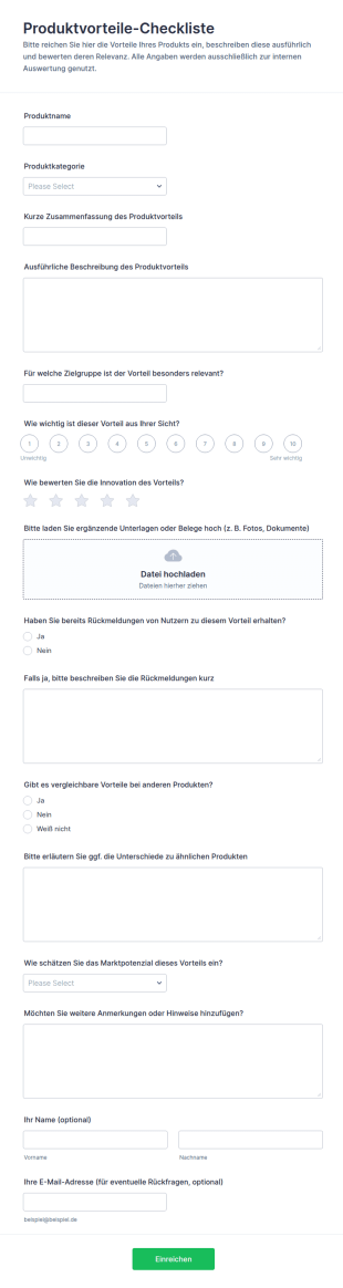 Einreichung Von Produktvorteilen