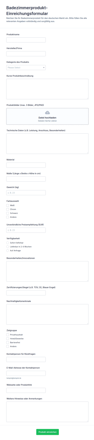 Einreichungsformular Für Badeprodukte