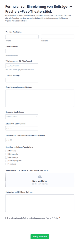 Einreichungsformular Für Das Festspiel Der Studienanfänger
