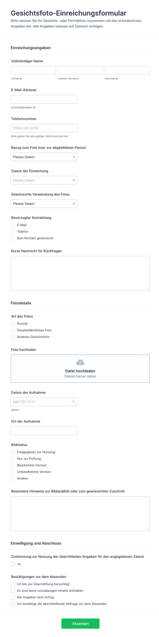 Einreichungsformular Für Ein Gesichtsfoto