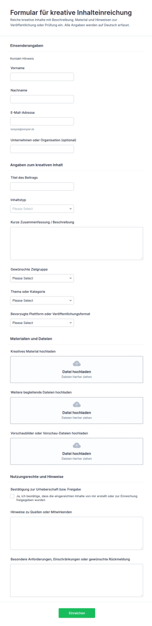 Einreichungsformular Für Kreative Inhalte