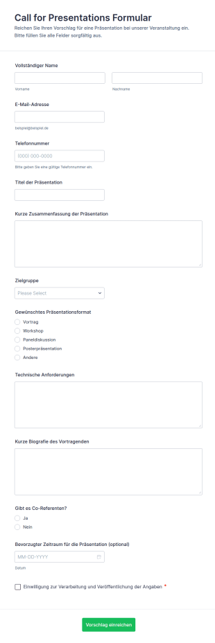 Einreichungsformular Für Präsentationen