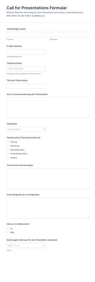 Einreichungsformular Für Präsentationen
