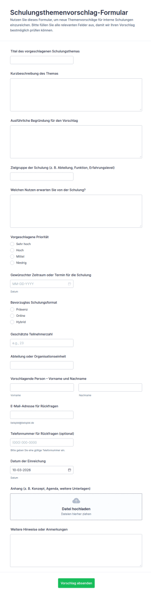 Einreichungsformular Für Schulungs Themen