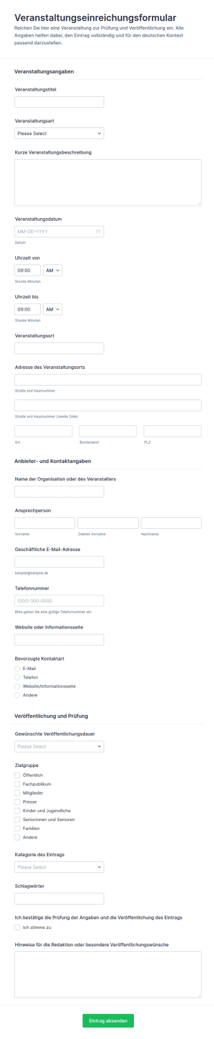 Einreichungsformular Für Veranstaltungseinträge