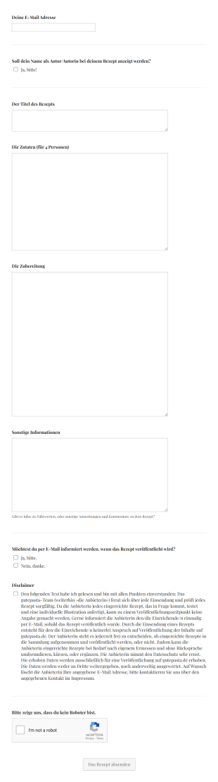 Einreichungsformular Pastarezept Form Template