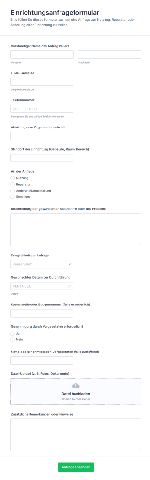 Einrichtungsanfrageformular