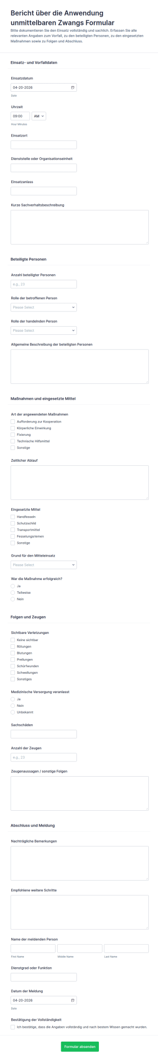 Einsatzbericht Zur Polizeigewalt – Formular