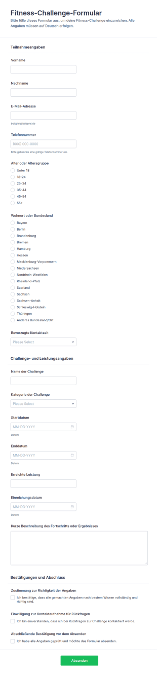 Einsendung Für Fitness Challenge