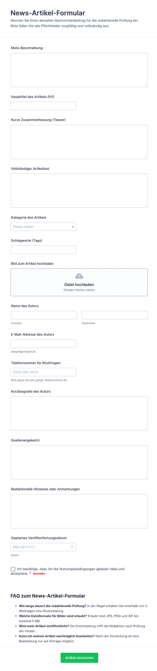 Einsendung Von Nachrichtenbeiträgen Formular